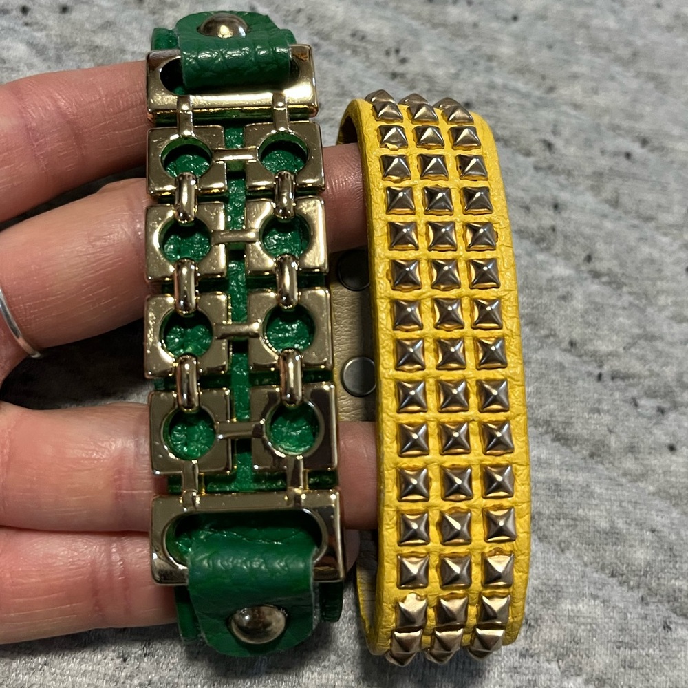 Two Natasha Bracelets Green and Yellow
